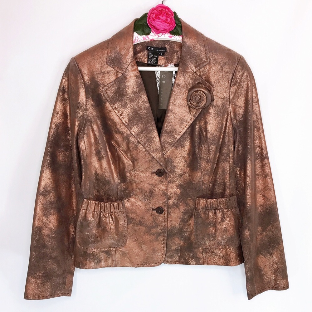 C & E Studio Distressed Copper Suede Jacket Size 6 NWT
